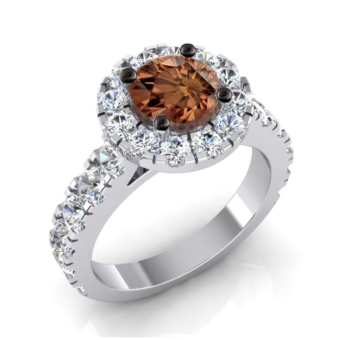 Taglio Rotondo Diamante Marrone Anello di Fidanzamento Halo
