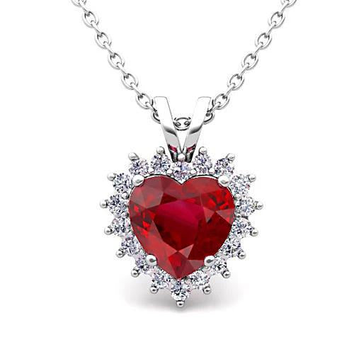 Taglio a cuore 5,50 ct. Collana con ciondolo in rubini e diamanti in oro - harrychadent.it