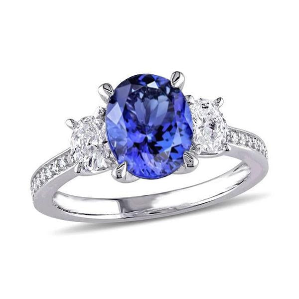 Taglio ovale 4.50 ct. Anello in stile tanzanite con diamanti 3 pietre 14K - harrychadent.it