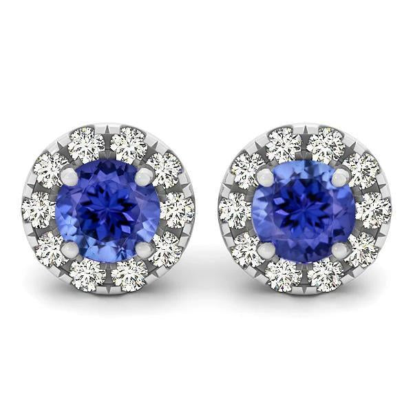 Taglio rotondo 5.20 ct. Orecchini a bottone con tanzanite e diamanti - harrychadent.it