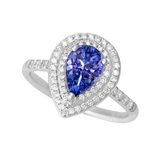 Tanzanite Pera Con Diamanti 5.25 Ct Fede Nuziale Oro Bianco 14K - harrychadent.it