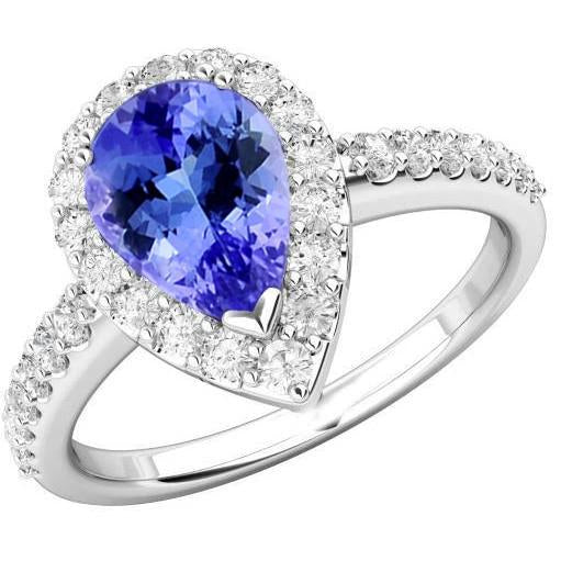 Tanzanite a pera con diamanti rotondi 3.95 carati Anello in oro bianco 14 carati - harrychadent.it