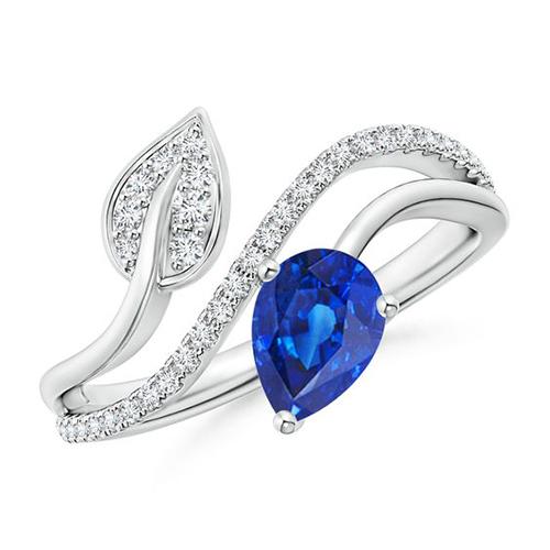 Toi et Moi Anello Donna Diamante Pera Blu Zaffiro 4 Carati Stile Foglia - harrychadent.it