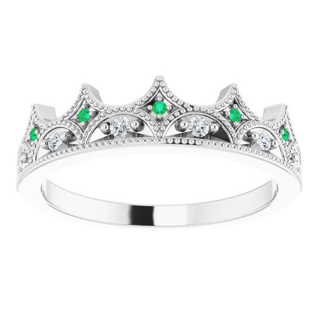 Verde smeraldo da 0,75 carati con fede nuziale in oro bianco 14 carati in stile corona - harrychadent.it