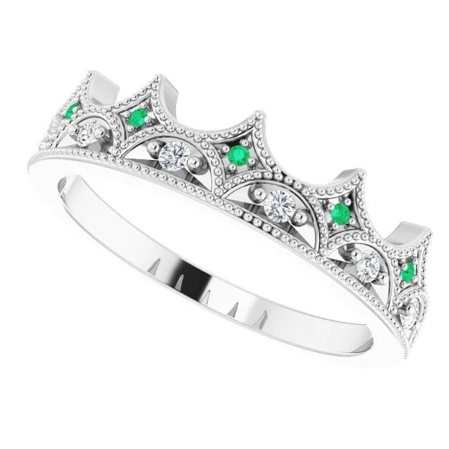 Verde smeraldo da 0,75 carati con fede nuziale in oro bianco 14 carati in stile corona - harrychadent.it