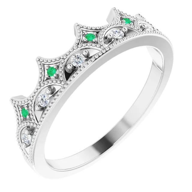 Verde smeraldo da 0,75 carati con fede nuziale in oro bianco 14 carati in stile corona - harrychadent.it