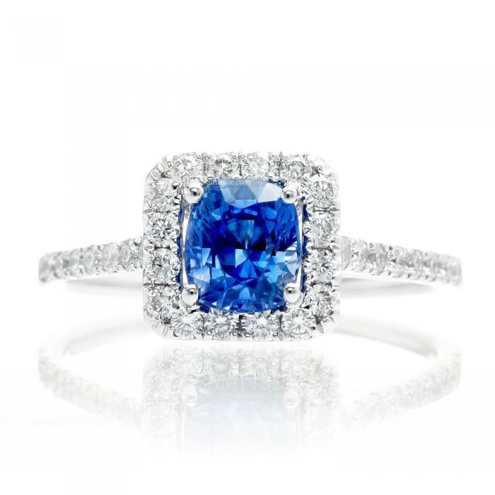 Zaffiro Ceylon taglio cuscino blu da 1,75 ct con fede nuziale in diamante - harrychadent.it