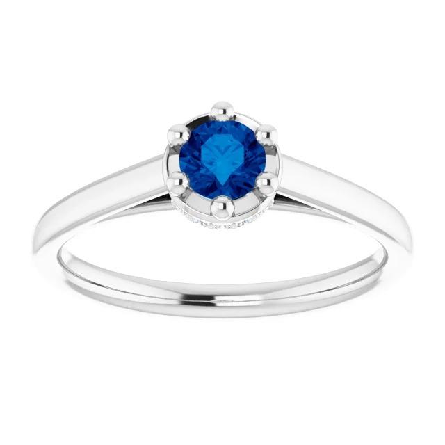 Zaffiro blu rotondo anello stile polo 1.25 carati oro bianco 14K - harrychadent.it