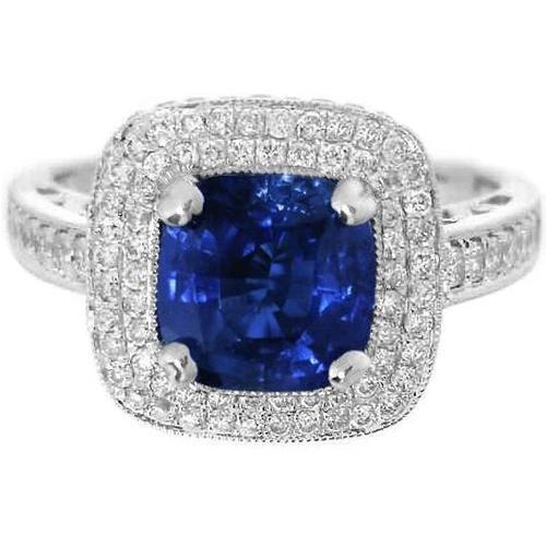 Anello in oro bianco 14 carati con zaffiro di Ceylon e diamanti da 2.60 ct - harrychadent.it