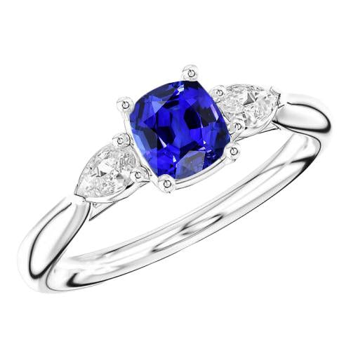 Anello da donna in zaffiro con cuscino a tre pietre da 2 carati. gioielli con pera e diamanti - harrychadent.it