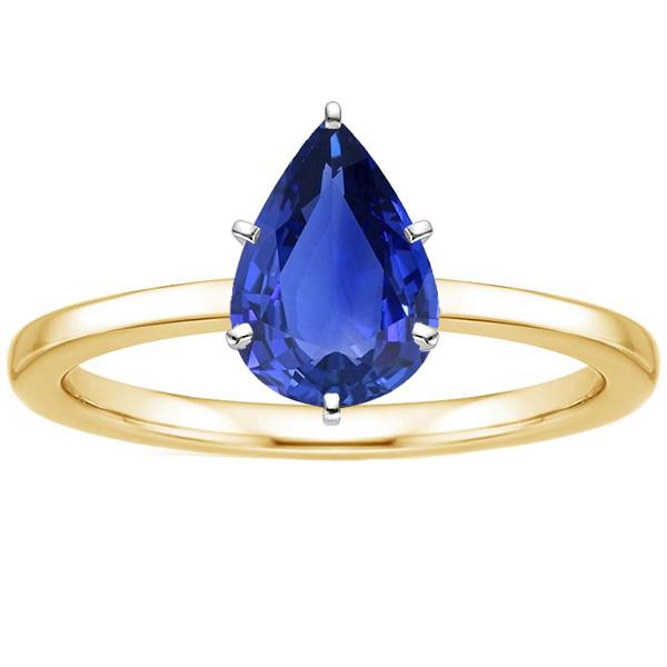 Anello solitario bicolore oro 14K pera zaffiro di Ceylon 2 carati - harrychadent.it