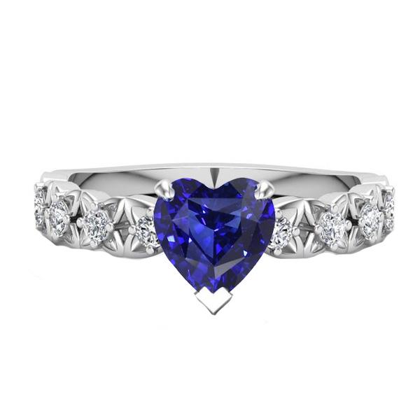 Anello con diamante rotondo. taglio a cuore. zaffiro dello Sri Lanka. 2 carati con accenti - harrychadent.it