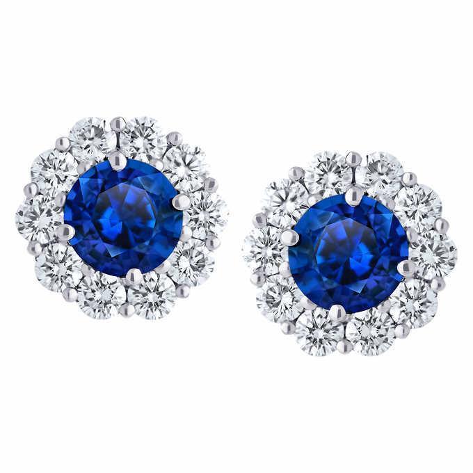 Orecchino da donna a bottone da 6 ct con zaffiro blu taglio rotondo e diamanti - harrychadent.it
