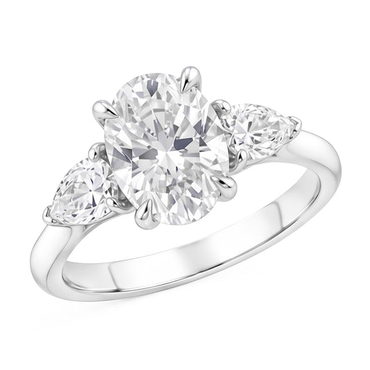 1.61 Carati. Anello Da Donna Con Naturale Diamante Naturale Autentico ( non creato in laboratorio ) Centrale Ovale 3 Gioielli In Pietra Oro Bianco Nuovo