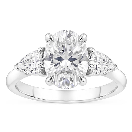 1.61 Carati. Anello Da Donna Con Naturale Diamante Naturale Autentico ( non creato in laboratorio ) Centrale Ovale 3 Gioielli In Pietra Oro Bianco Nuovo