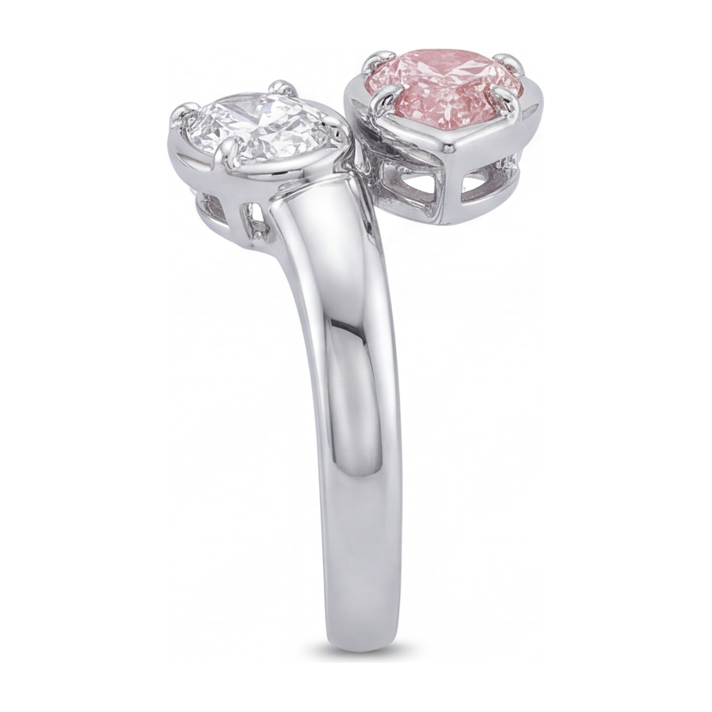 Anello Contrarié con Diamante Rosa Ovale da Laboratorio da 1,75 Carati in Oro Bianco 14K