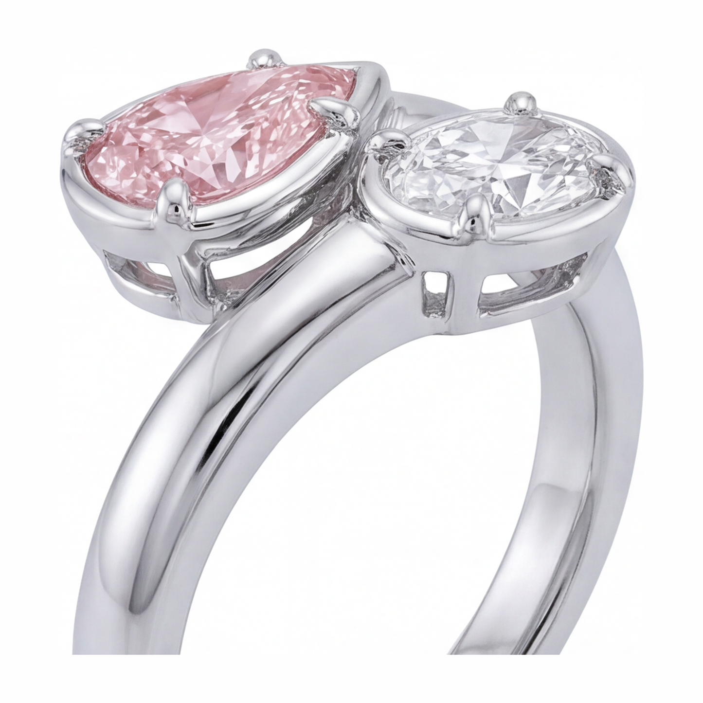 Anello Contrarié con Diamante Rosa Ovale da Laboratorio da 1,75 Carati in Oro Bianco 14K