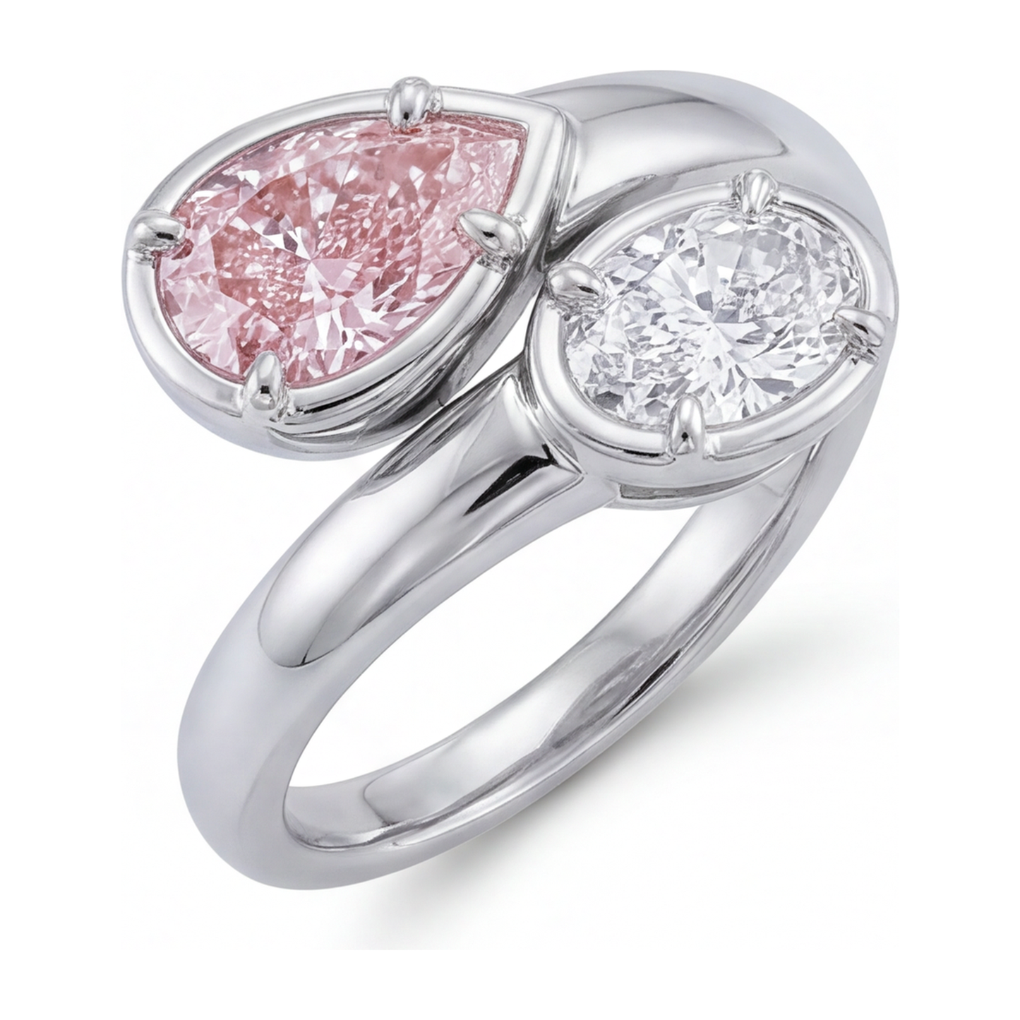 Anello Contrarié con Diamante Rosa Ovale da Laboratorio da 1,75 Carati in Oro Bianco 14K