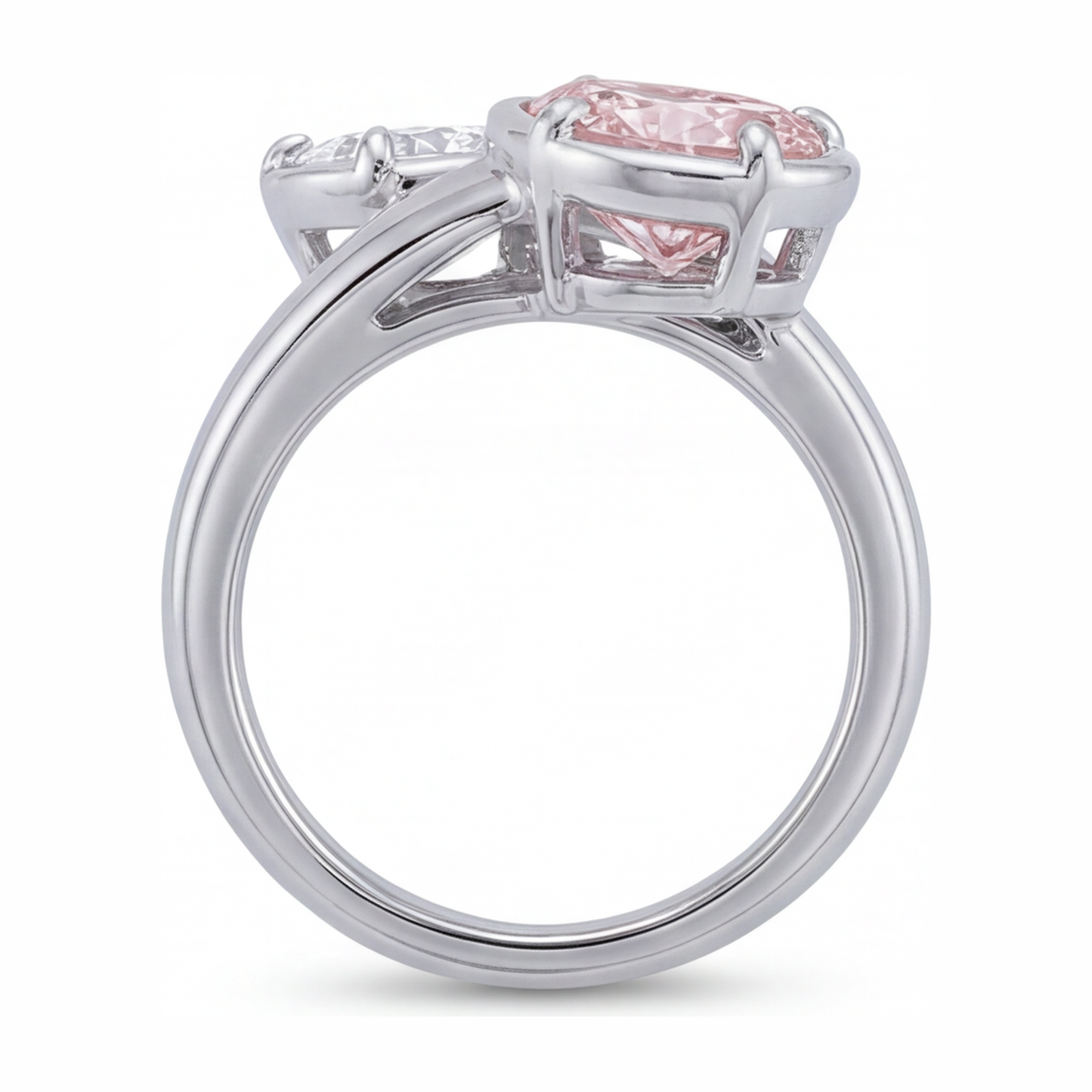 Anello Contrarié con Diamante Rosa Ovale da Laboratorio da 1,75 Carati in Oro Bianco 14K