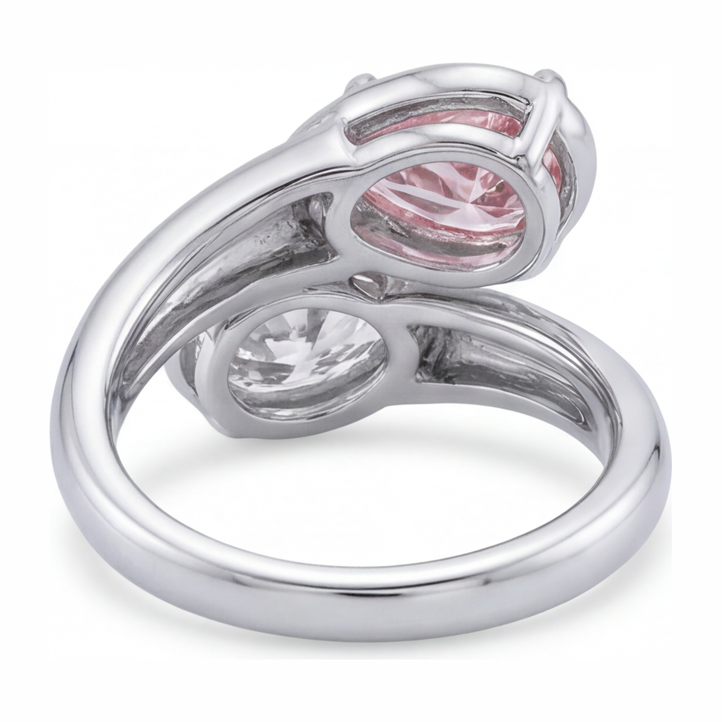 Anello Contrarié con Diamante Rosa Ovale da Laboratorio da 1,75 Carati in Oro Bianco 14K