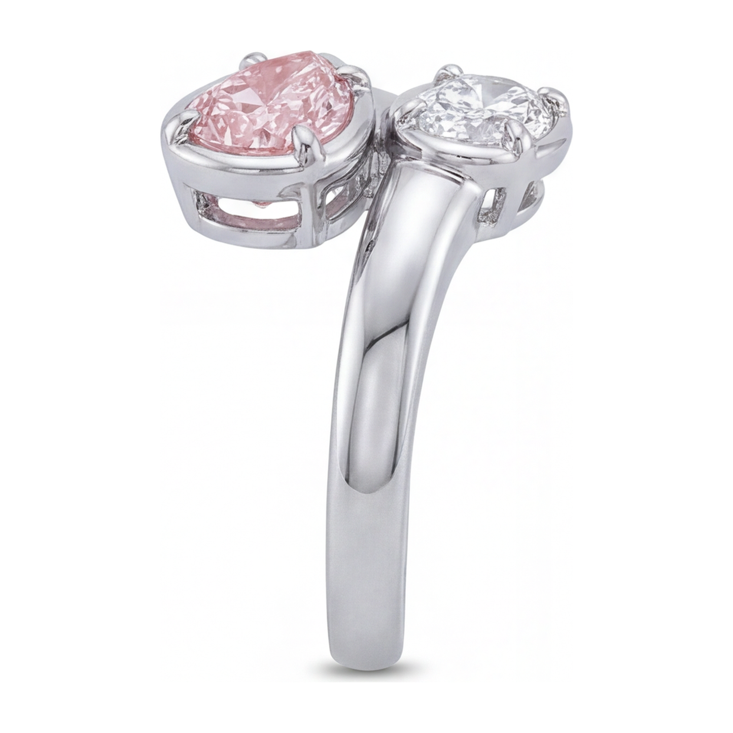 Anello Contrarié con Diamante Rosa Ovale da Laboratorio da 1,75 Carati in Oro Bianco 14K