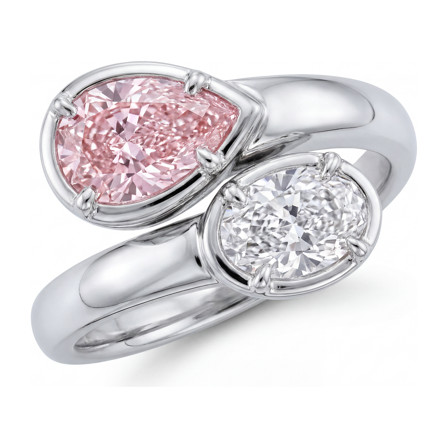 Anello Contrarié con Diamante Rosa Ovale da Laboratorio da 1,75 Carati in Oro Bianco 14K
