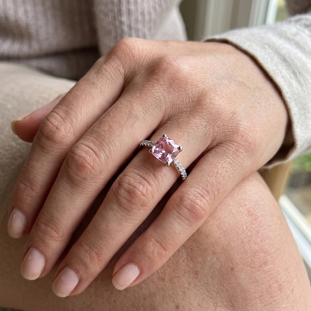 1.91 carati rosa zaffiro cuscino bianco anello di fidanzamento pietra preziosa