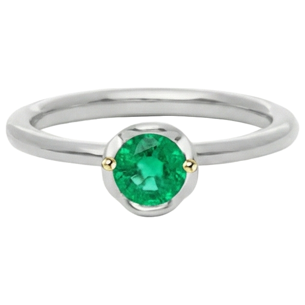 Anello con Pietra Preziosa Oro 14 Carati Bicolore con Smeraldo – vista angolare