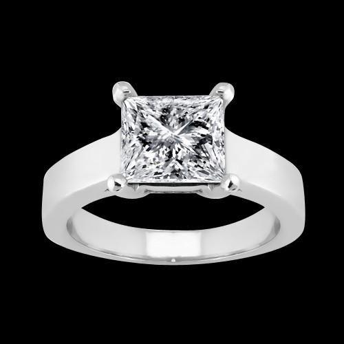 1.50 Carati Solitaire Princess Vero Diamond Ring Oro Bianco 14K