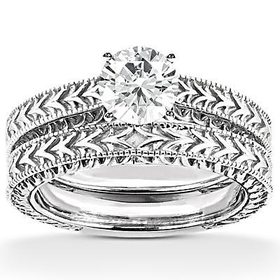 1.5 Carati. Anello Di Fidanzamento Con Genuino Diamanti In Stile Antico In Oro Bianco 14K