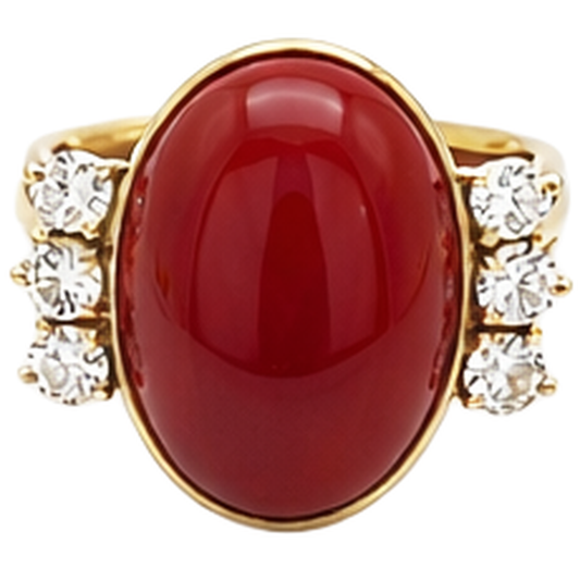 10.25 Carati Grande Corallo Rosso Con Diamanti Anello Nuovo Oro Giallo 14K