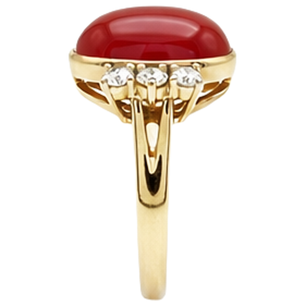 10.25 Carati Grande Corallo Rosso Con Diamanti Anello Nuovo Oro Giallo 14K