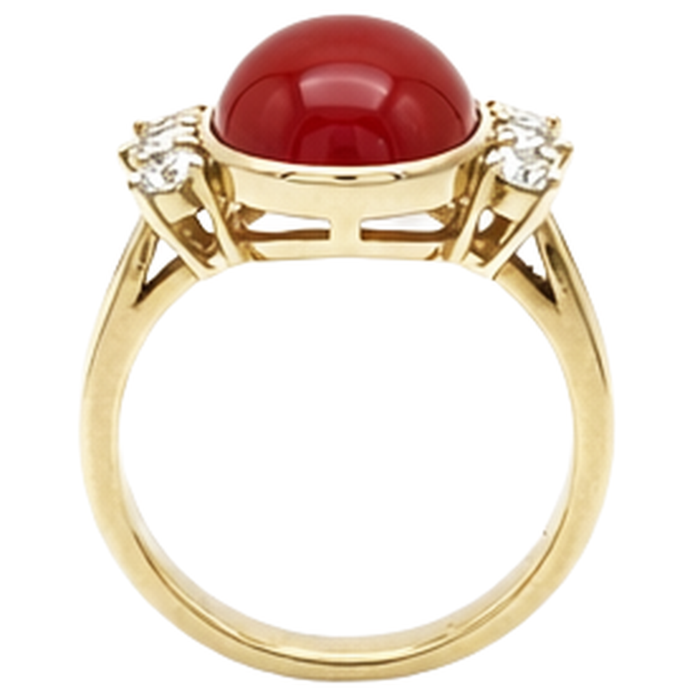 10.25 Carati Grande Corallo Rosso Con Diamanti Anello Nuovo Oro Giallo 14K