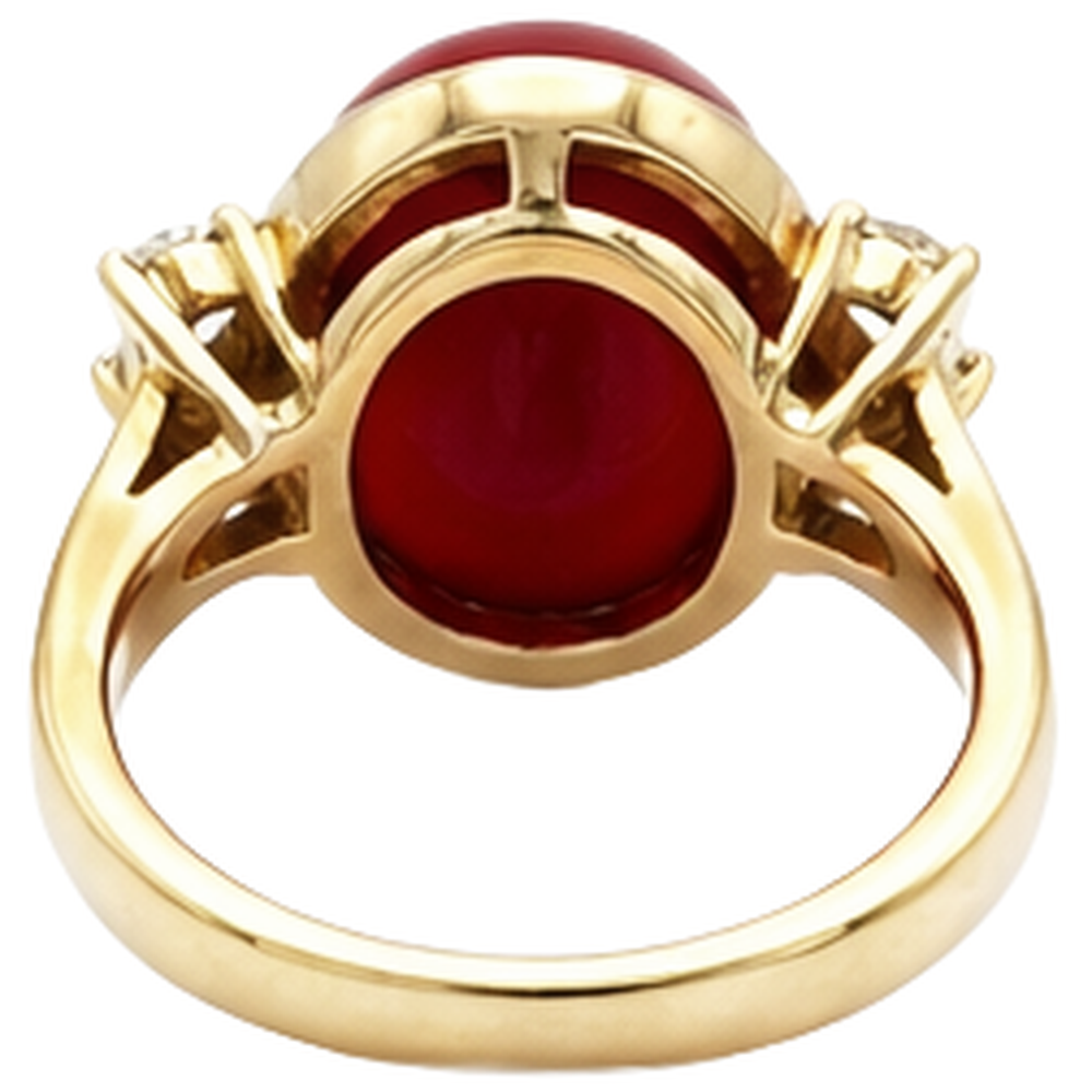 10.25 Carati Grande Corallo Rosso Con Diamanti Anello Nuovo Oro Giallo 14K