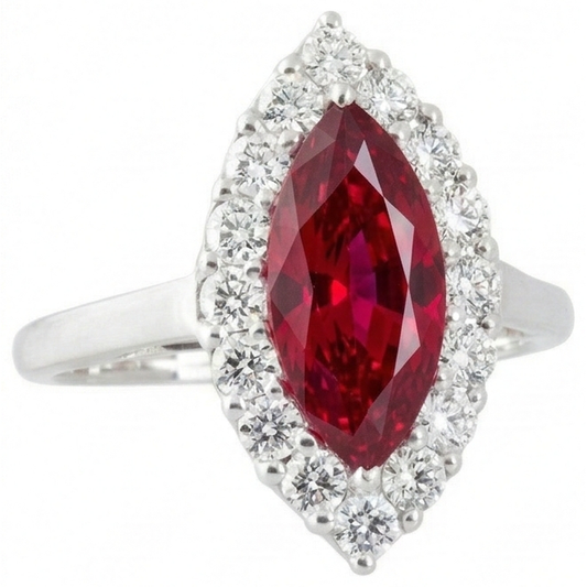 10.50 carati di diamanti con rubino rosso anello in oro bianco 14K