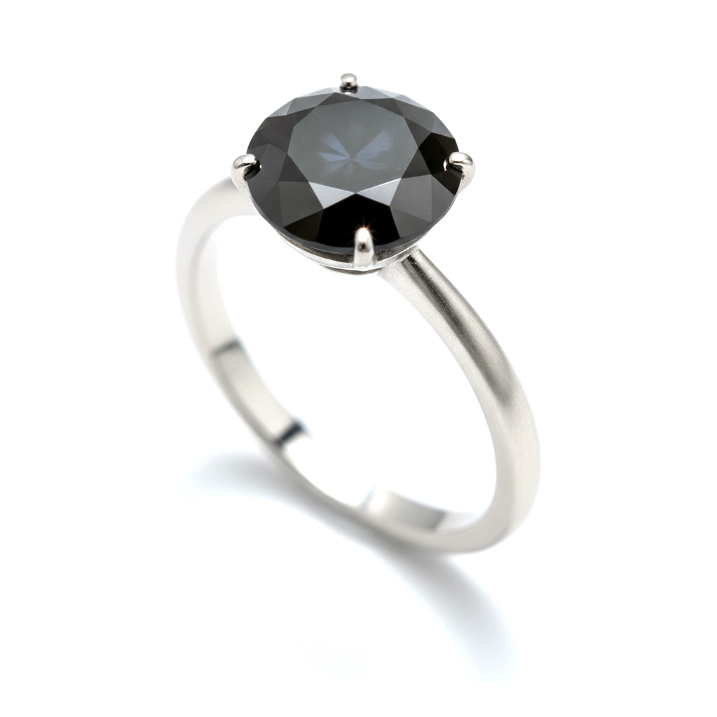 Gioielli con Diamante Nero - Anello Solitario Semplice con Diamante Naturale Rotondo da 5 Carati in Oro Bianco 14K