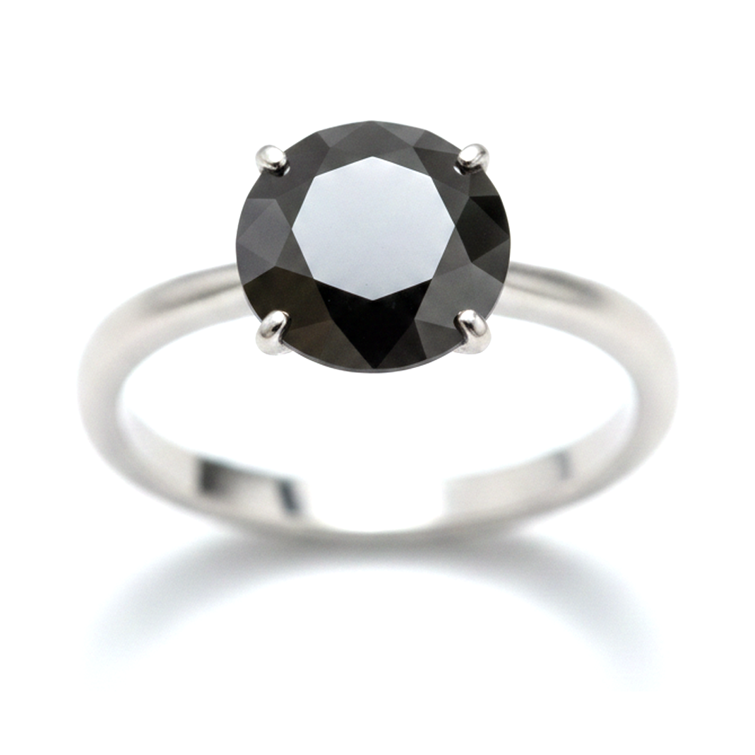 Gioielli con Diamante Nero - Anello Solitario Semplice con Diamante Naturale Rotondo da 5 Carati in Oro Bianco 14K