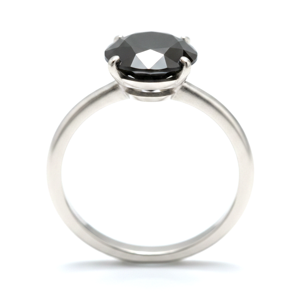 Gioielli con Diamante Nero - Anello Solitario Semplice con Diamante Naturale Rotondo da 5 Carati in Oro Bianco 14K