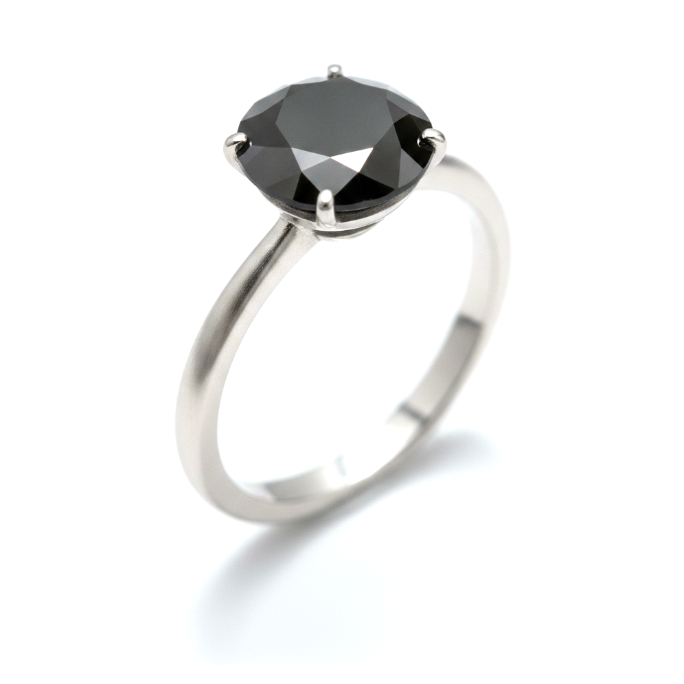 Gioielli con Diamante Nero - Anello Solitario Semplice con Diamante Naturale Rotondo da 5 Carati in Oro Bianco 14K