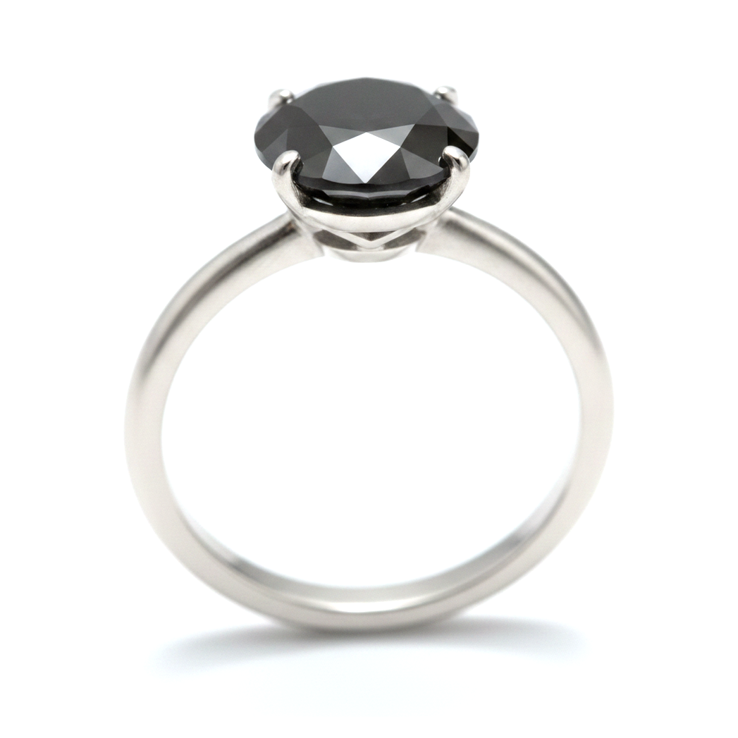 Gioielli con Diamante Nero - Anello Solitario Semplice con Diamante Naturale Rotondo da 5 Carati in Oro Bianco 14K