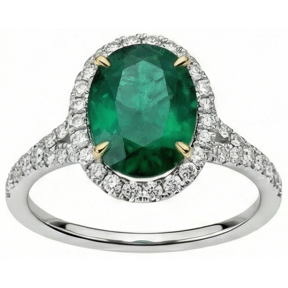 10 carati ovale verde smeraldo e diamante rotondo anello gioielleria raffinata