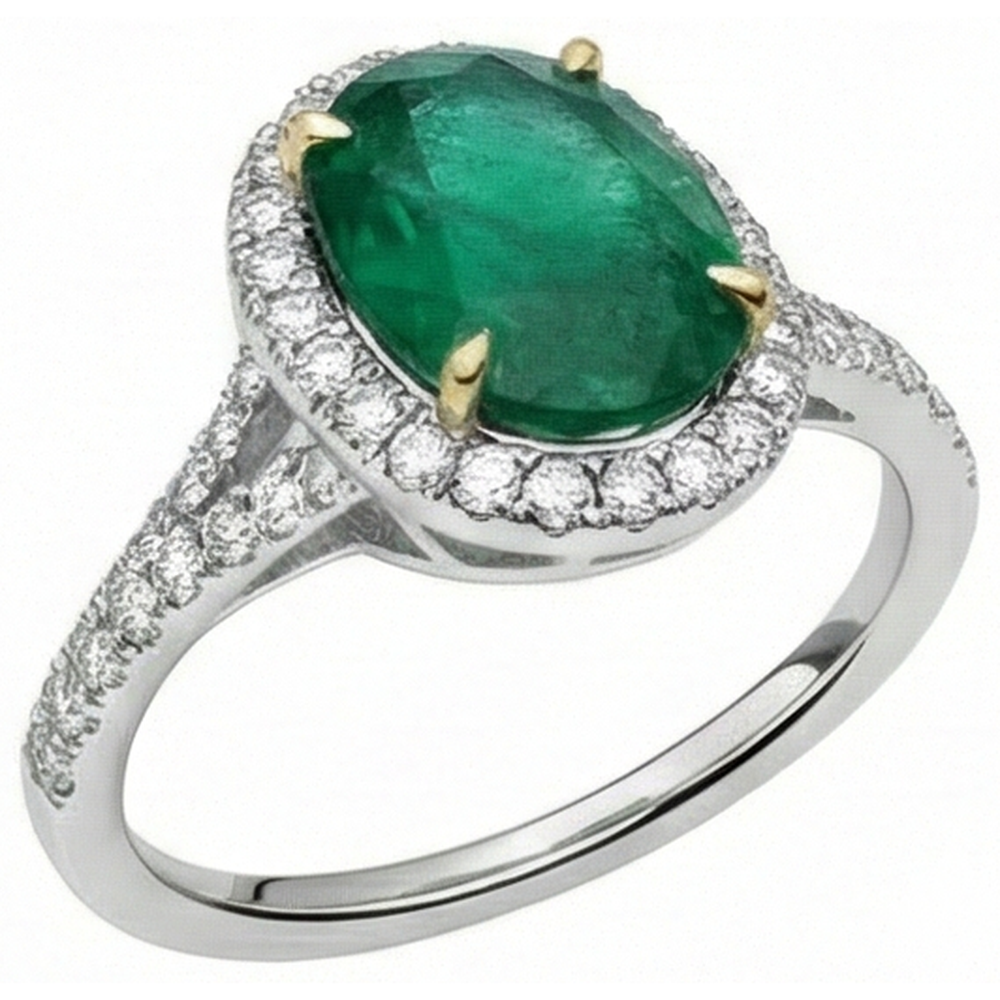 10 carati ovale verde smeraldo e diamante rotondo anello gioielleria raffinata