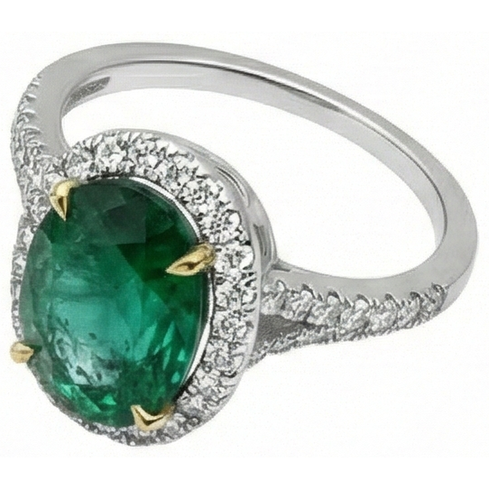 10 carati ovale verde smeraldo e diamante rotondo anello gioielleria raffinata