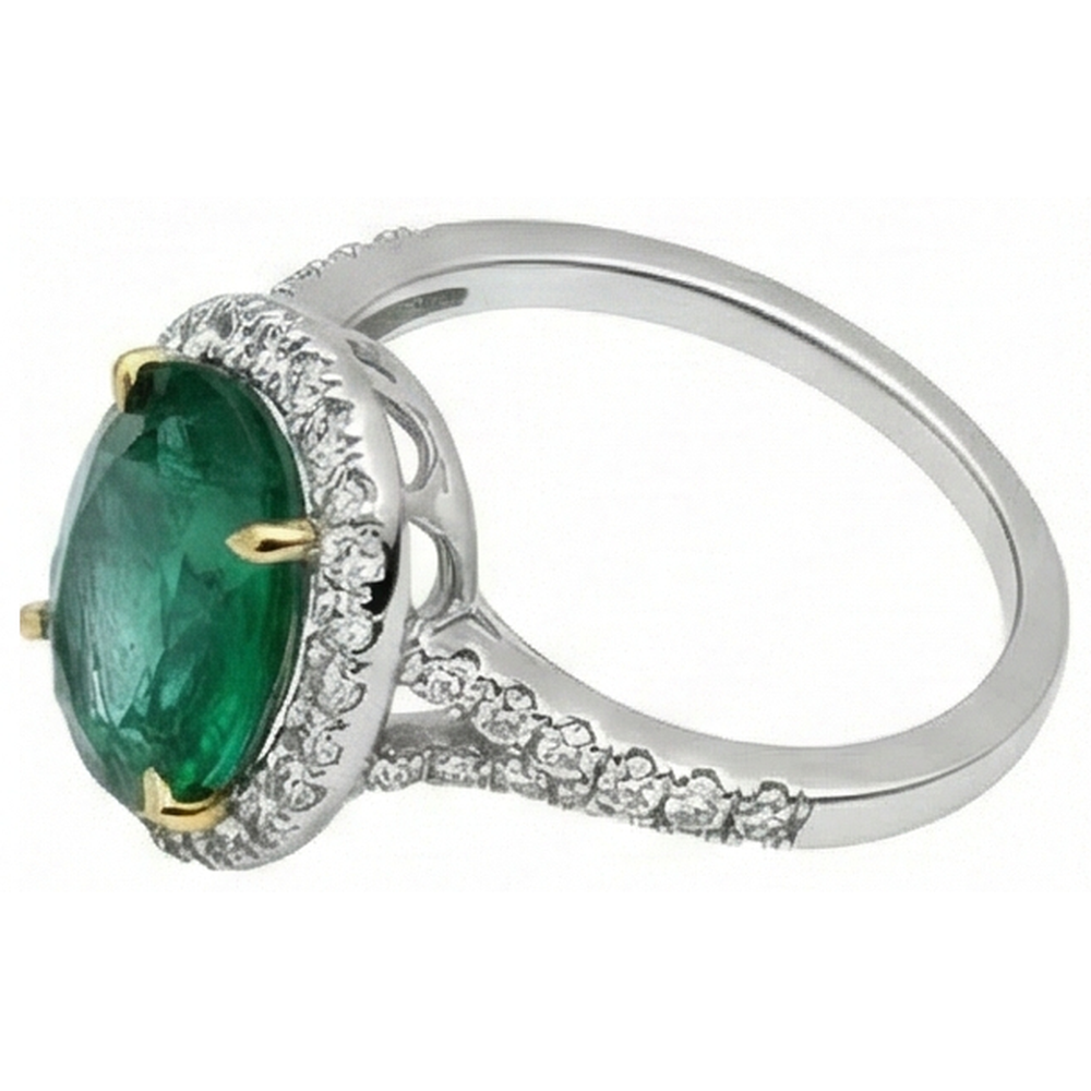 10 carati ovale verde smeraldo e diamante rotondo anello gioielleria raffinata
