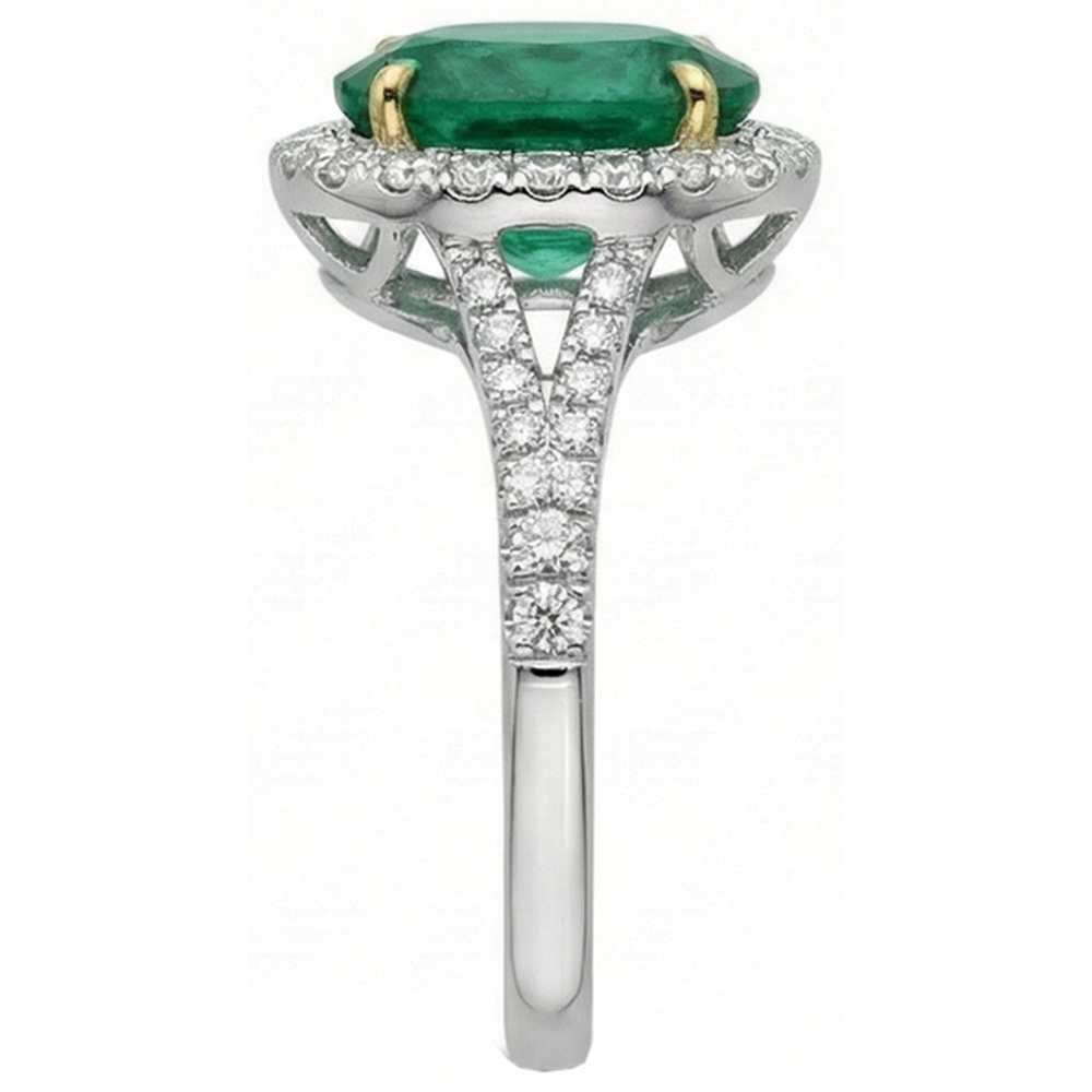 10 carati ovale verde smeraldo e diamante rotondo anello gioielleria raffinata