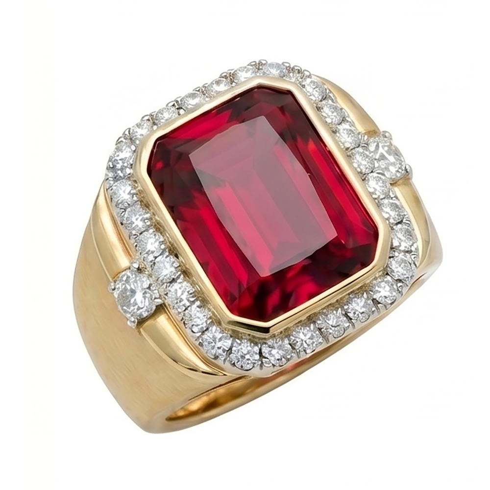 10K Yellow Gold Rubino Birmano Anello Uomo – 8,5-carati Taglio