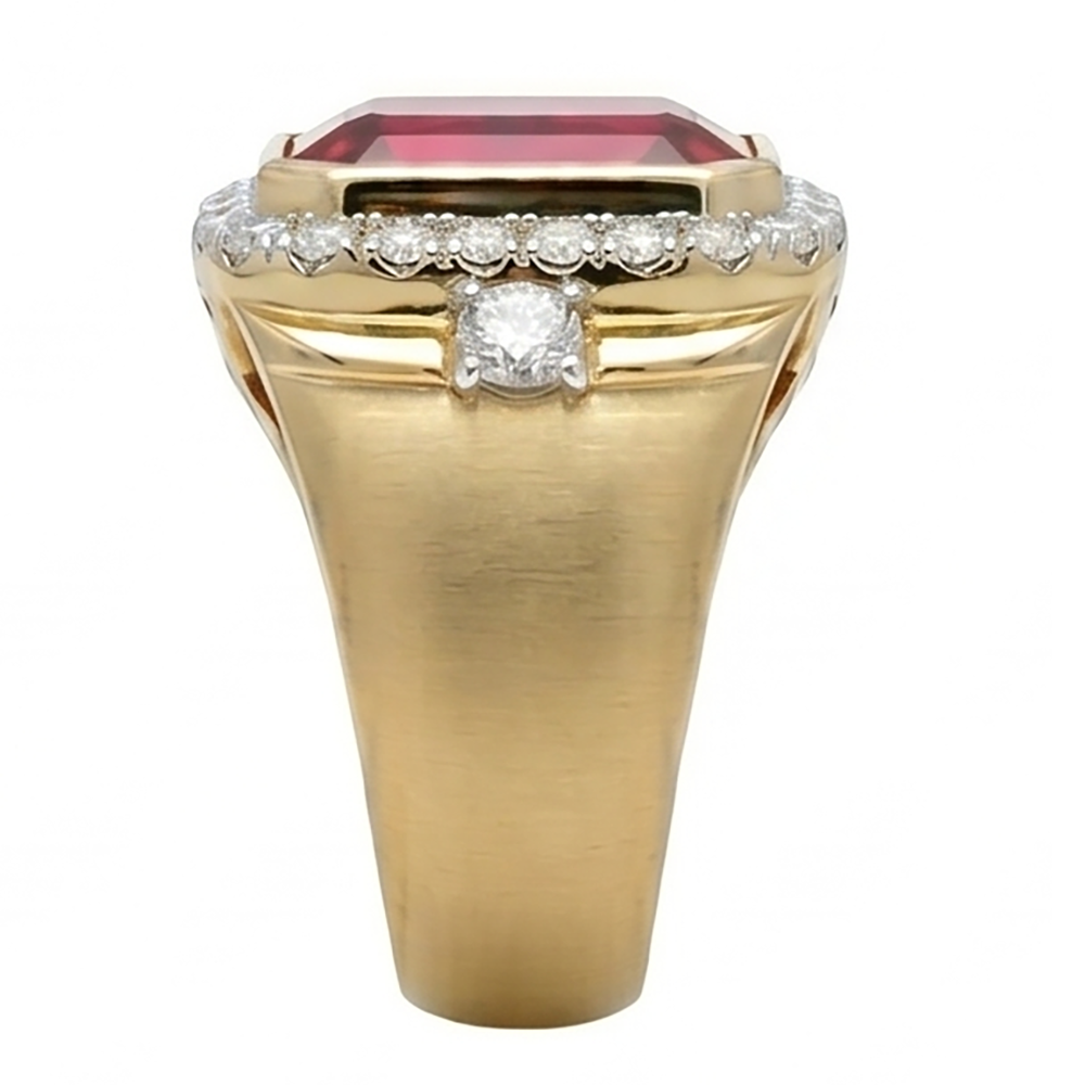 10K Yellow Gold Rubino Birmano Anello Uomo – 8,5-carati Taglio