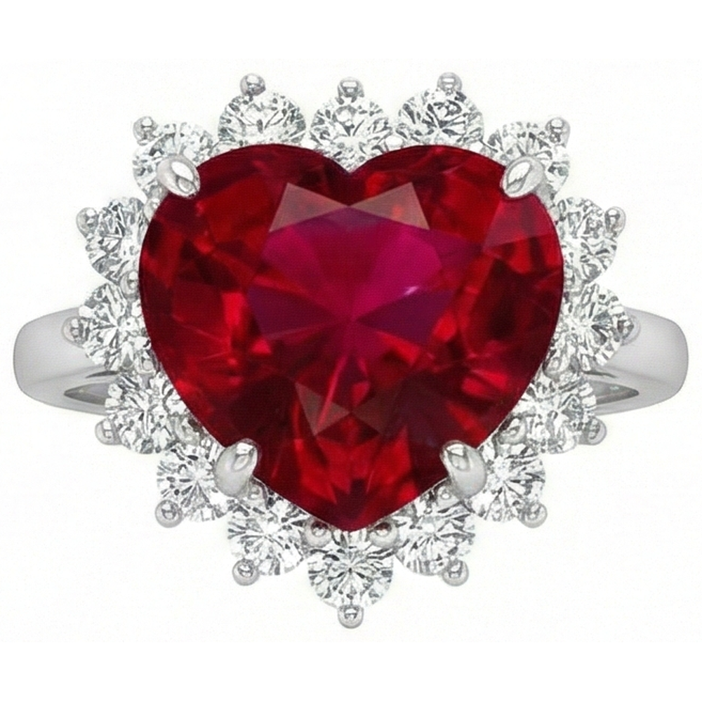 10,75 carati a forma di cuore rosso rubino Aaa con anello di diamanti