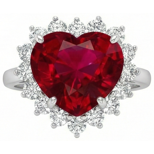 10,75 carati a forma di cuore rosso rubino Aaa con anello di diamanti