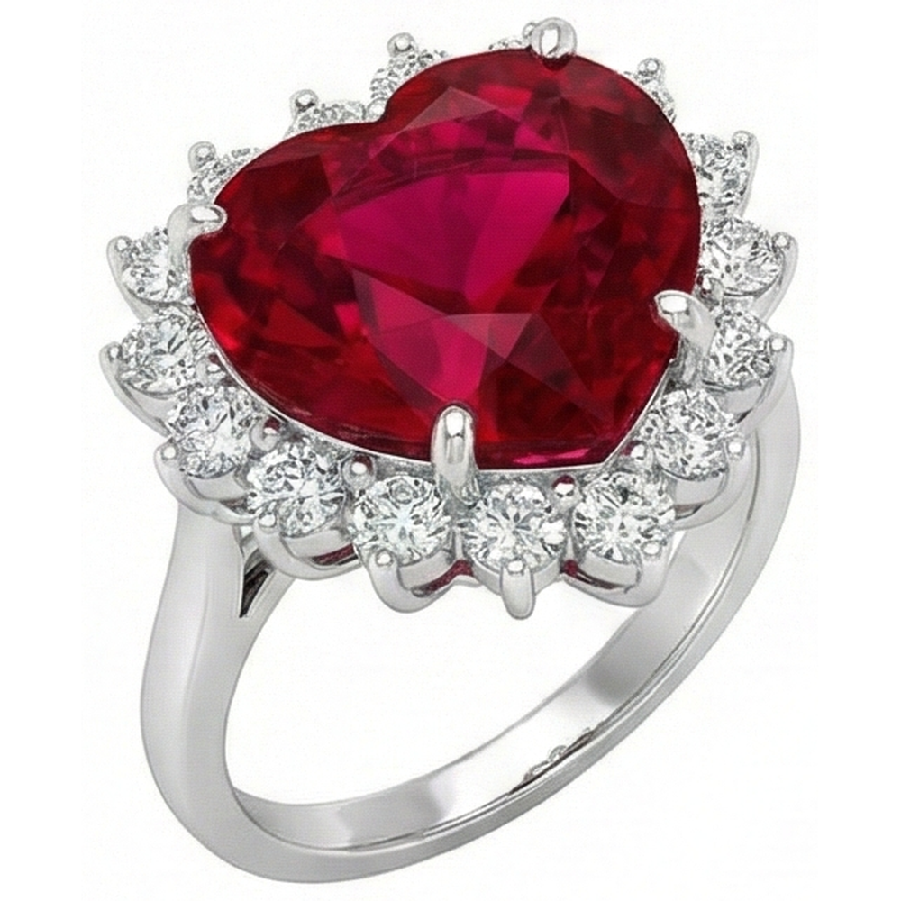 10,75 carati a forma di cuore rosso rubino Aaa con anello di diamanti